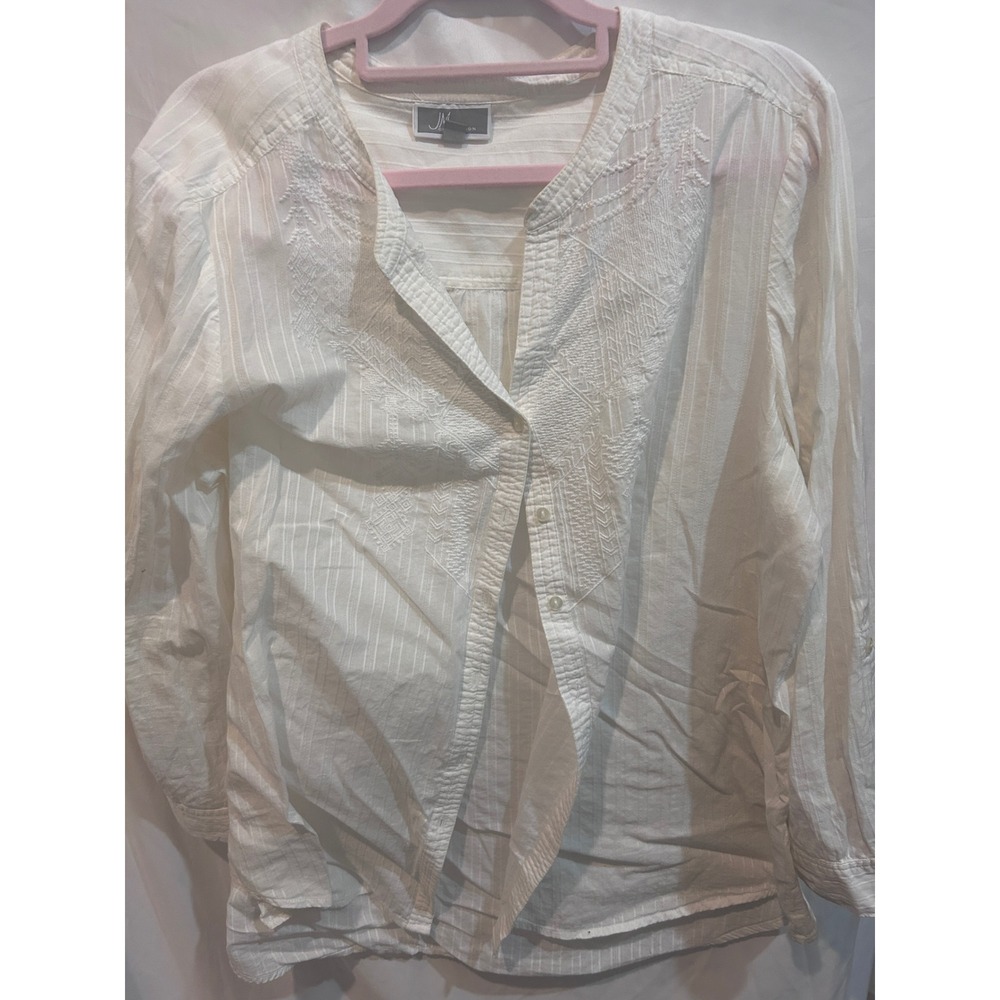 JM Collection White Embroidered Tunic Blouse Long Sleeve Women Size Medium